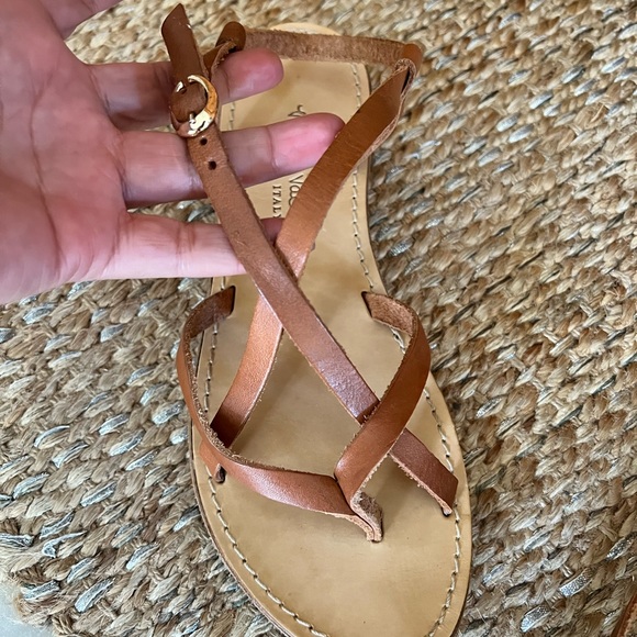 NICCOLO VACARI Tan LEATHER Womens Size 9 Strap Thong Sandals Flats ITALY - Picture 3 of 4